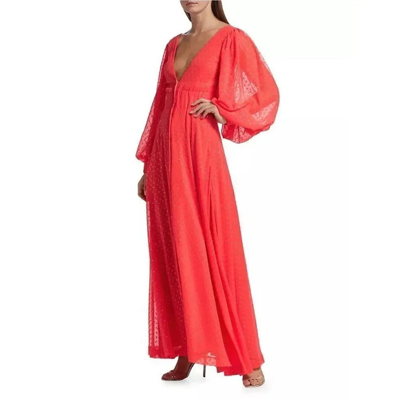 Kimberly Goldson NEW Lesli Jacquard Maxi Dress SIZE Xs WOMENS Coral Gold - Picture 2 of 16